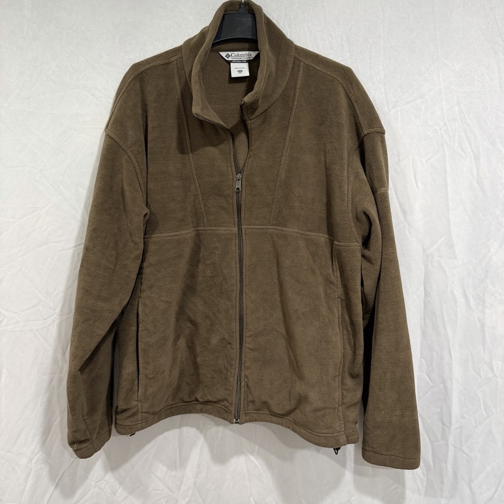 Columbia Full Zip Fleece Jacket Chocolate Brown 2XL Warm Pockets Outdoor Heavy